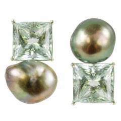 Celedon Green Beryl and Pistachio Pearl Ear Clips