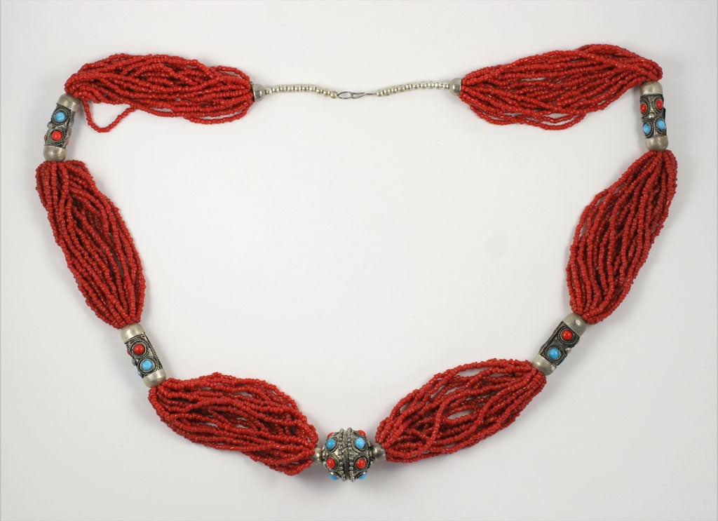 Tibetan Red Coral and Silver Necklace
