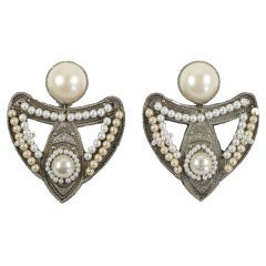 Large Silvertone and "Pearl" Earrings 6