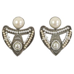 Large Silvertone and "Pearl" Earrings, Costume Jewelry