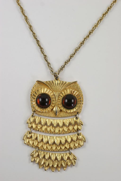 Large whimsical owl pendant on a 22