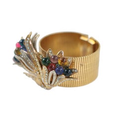 Large Stylized Floral "Gold" Bracelet, Costume Jewelry