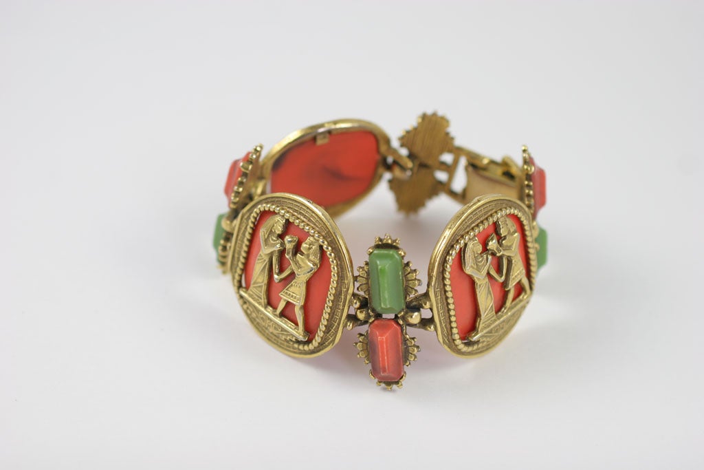 Egyptian Revival Bracelet, Costume Jewelry In Excellent Condition In Stamford, CT