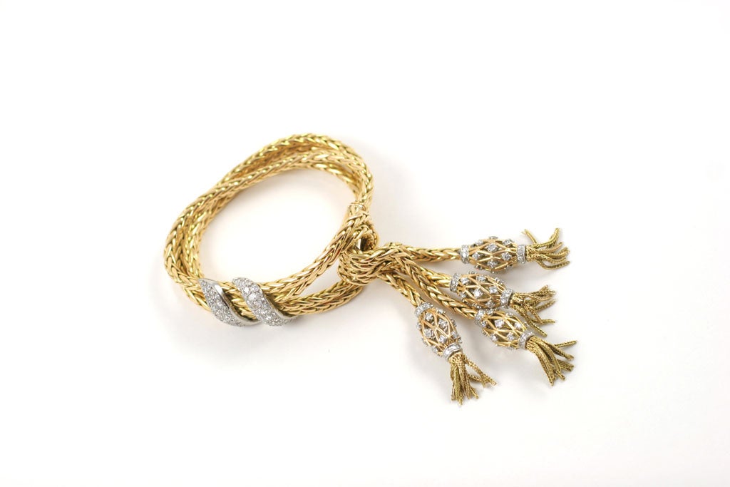 Women's 1940s French Diamond Gold Tassel Bracelet