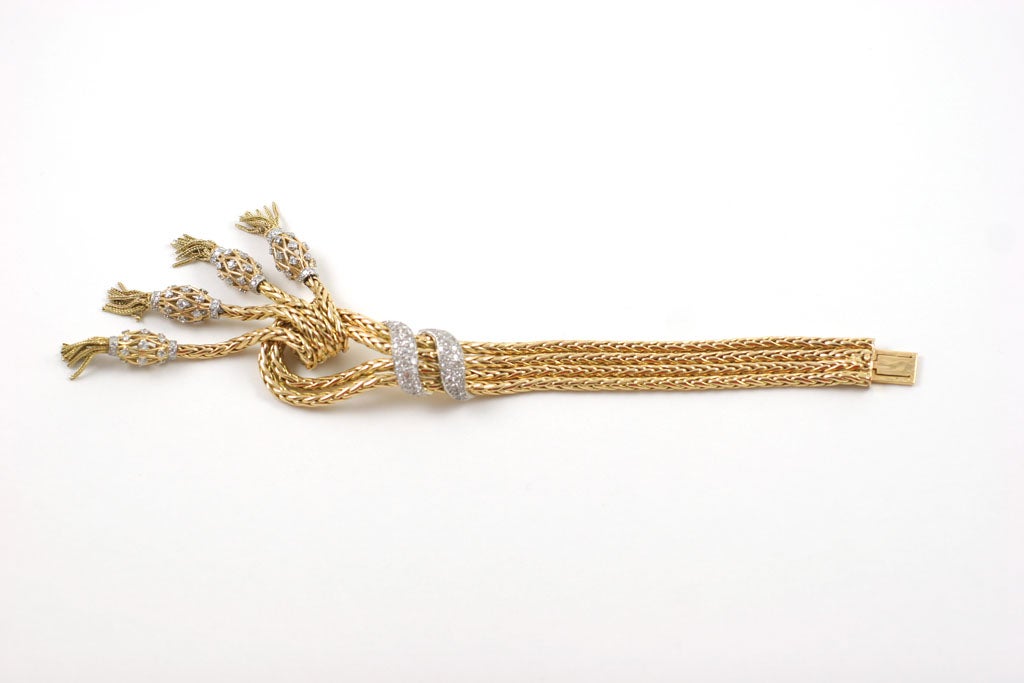 1940s French Diamond Gold Tassel Bracelet 3