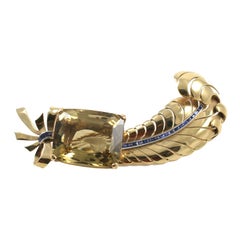 Retro Gold, Sapphire and Citrine Brooch