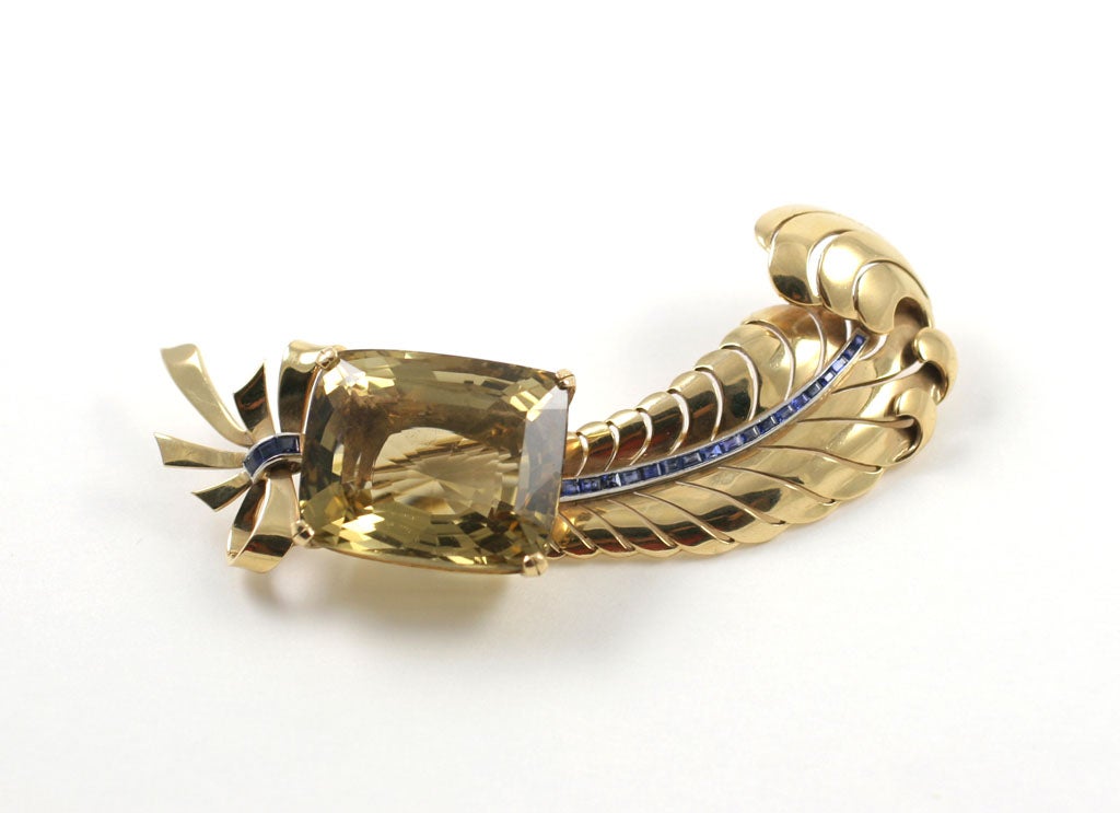 Retro Gold, Sapphire and Citrine Brooch