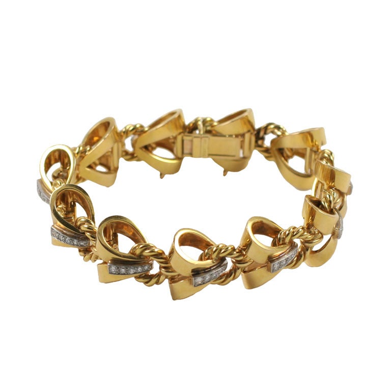 Diamond Gold Platinum Bracelet by Mellerio For Sale