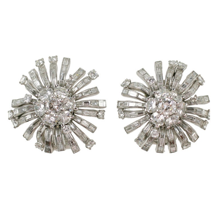 Spectacular Diamond Snowflake Earrings, 1950s For Sale