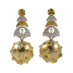 Demner Diamond Yellow and White Gold Ball Earrings