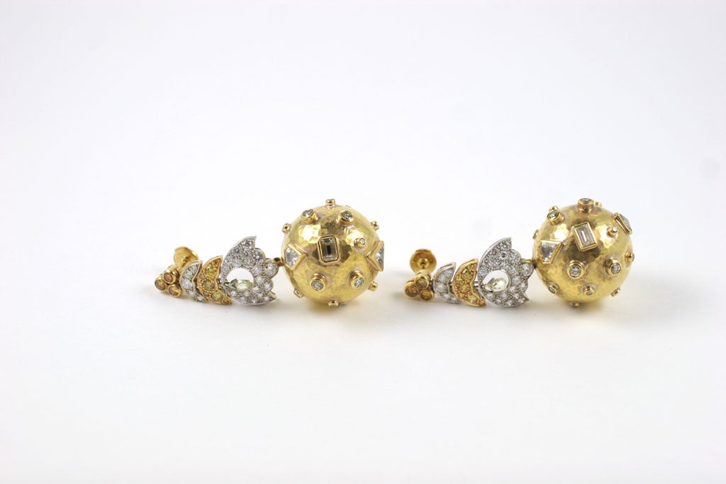Demner Diamond Yellow and White Gold Ball Earrings