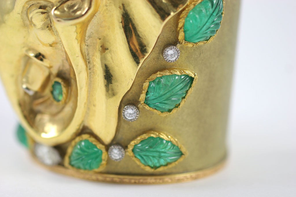 Stunning Emerald Diamond Gold Elephant Cuff by Demner 2