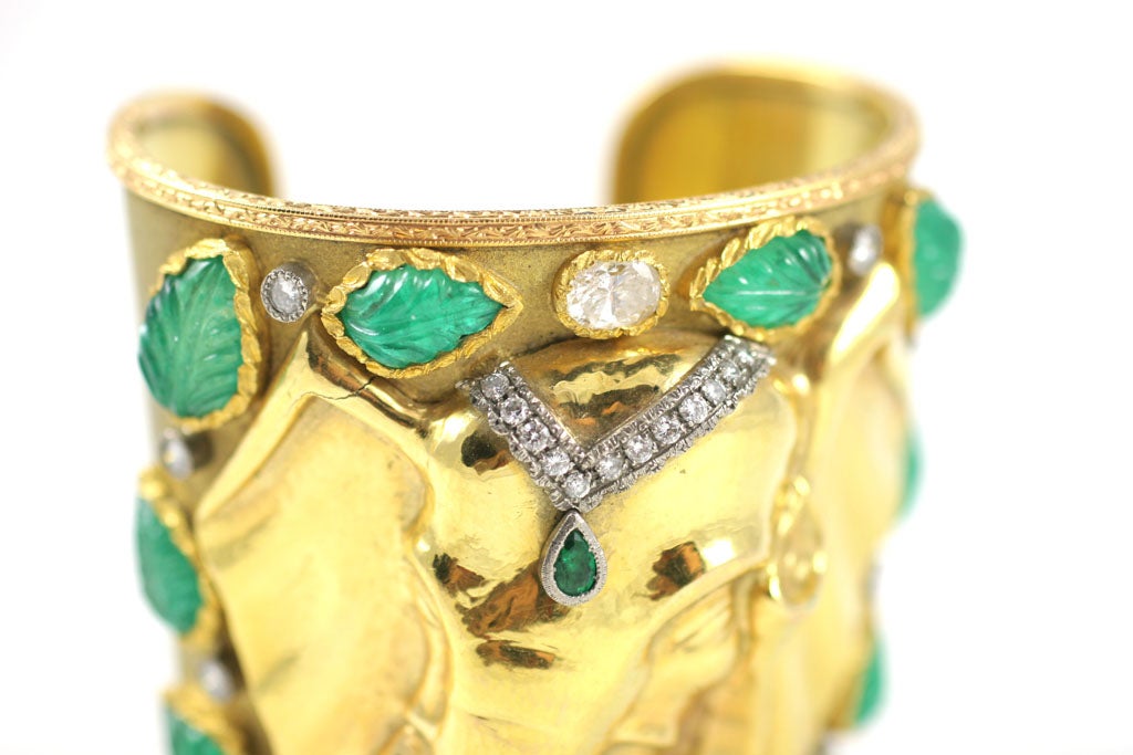 Stunning Emerald Diamond Gold Elephant Cuff by Demner 3