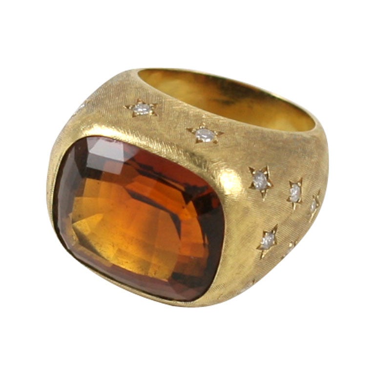 Citrine and Diamond RIng, 1970s For Sale