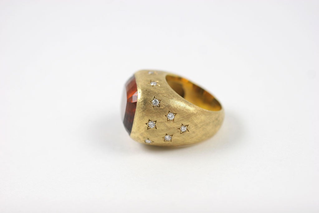 Women's Citrine and Diamond RIng, 1970s For Sale