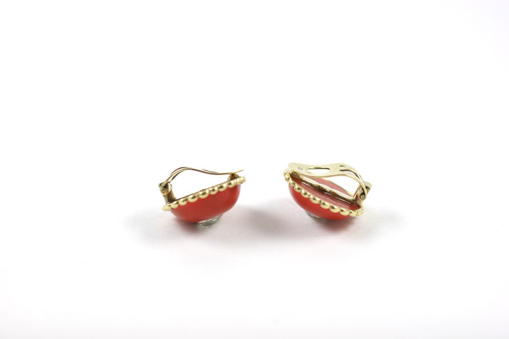 Women's 1960s Coral Diamond Button Earclips For Sale