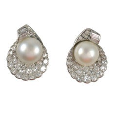  Natural Pearl and Diamond Oyster Shell Design Earrings