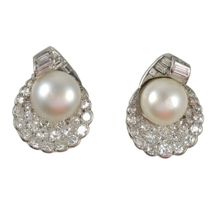  Natural Pearl and Diamond Oyster Shell Design Earrings For Sale