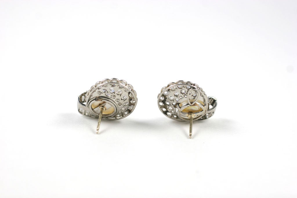 Art Deco  Natural Pearl and Diamond Oyster Shell Design Earrings For Sale