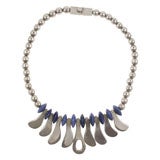 Mexican Sterling Silver and Lapis Lazuli Modernist Necklace