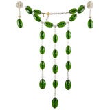 Emerald Glass and Crystal Necklace and Earrings by DeLillo