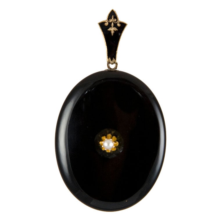 Onyx and Pearl Victorian Mourning Locket