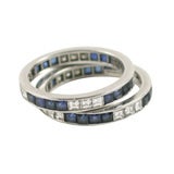 Pair of Diamond and Sapphire Bands Set in Platinum by Tiffany