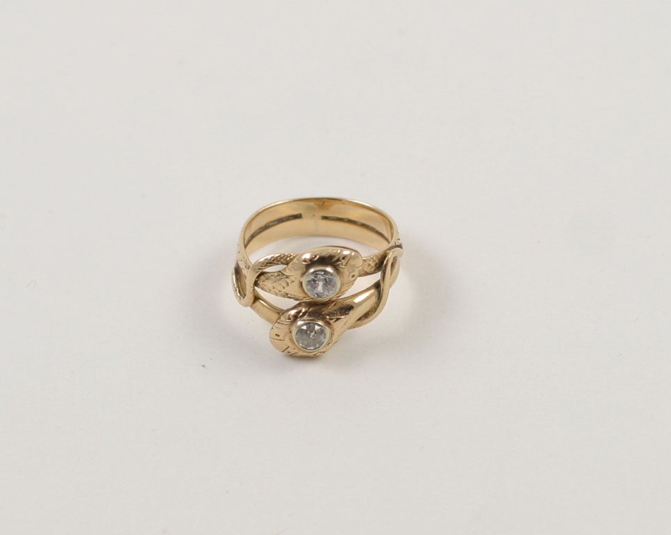 14Kt Red Gold & Diamond Double Headed Snake ring