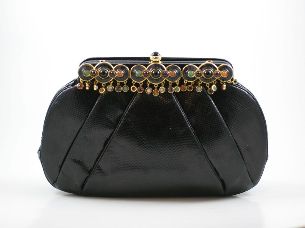 Leiber Black KArung Bag with Semi-Precious Stones