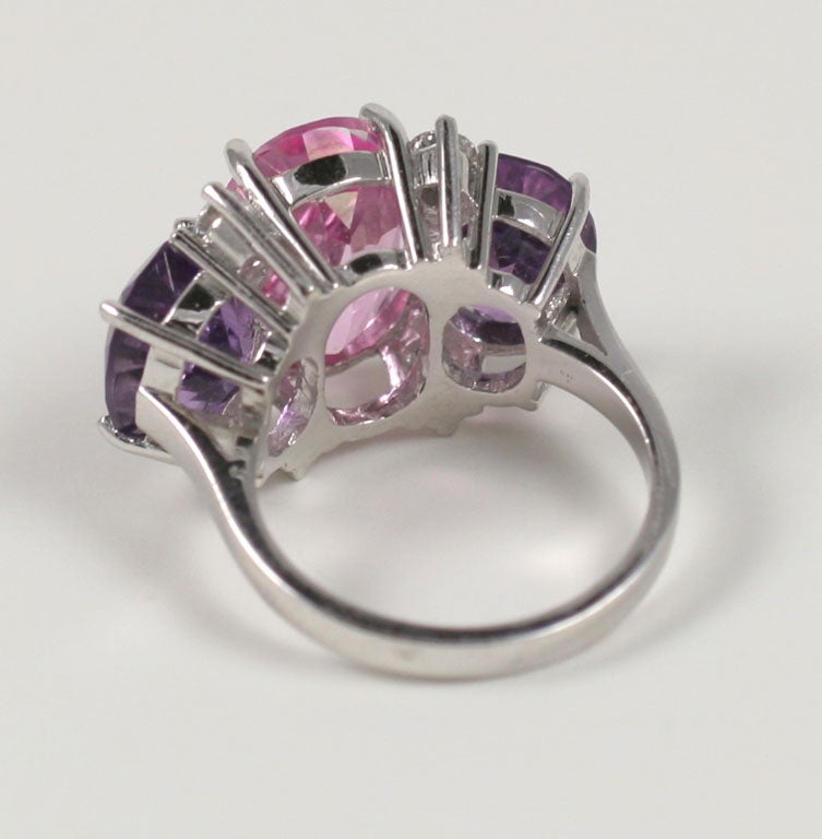Women's Large GUM DROP™ Ring with Pink Topaz and Amethyst and Diamonds For Sale