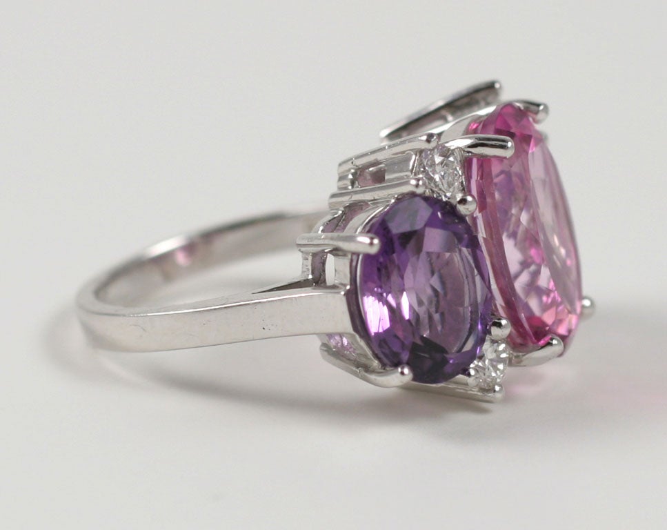 Large GUM DROP™ Ring with Pink Topaz and Amethyst and Diamonds For Sale 2