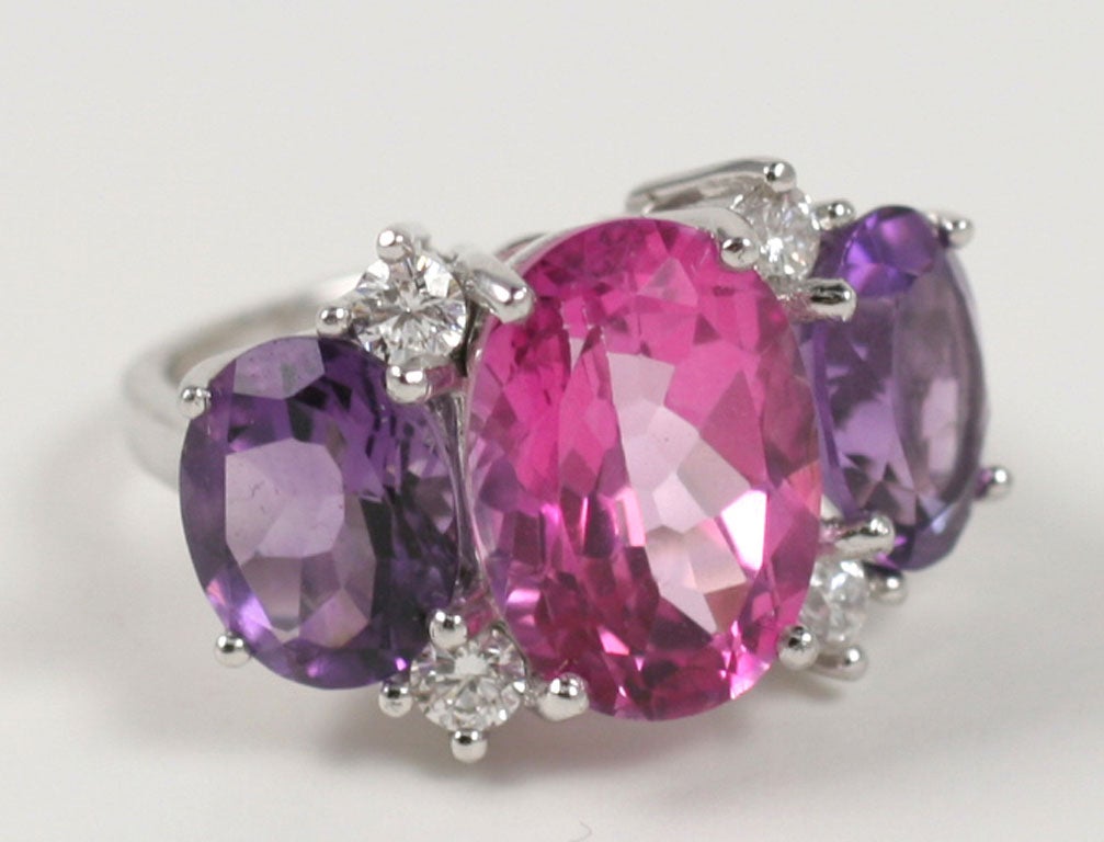 Large GUM DROP™ Ring with Pink Topaz and Amethyst and Diamonds For Sale 3