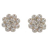 14KT WHITE GOLD, CULTURED PEARL & DIAMOND EARRINGS 2