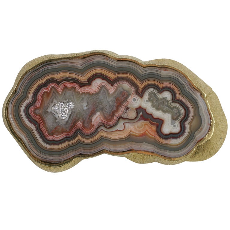 Spectacular Andrew Grima Agate and 18k Gold Brooch/Pendant