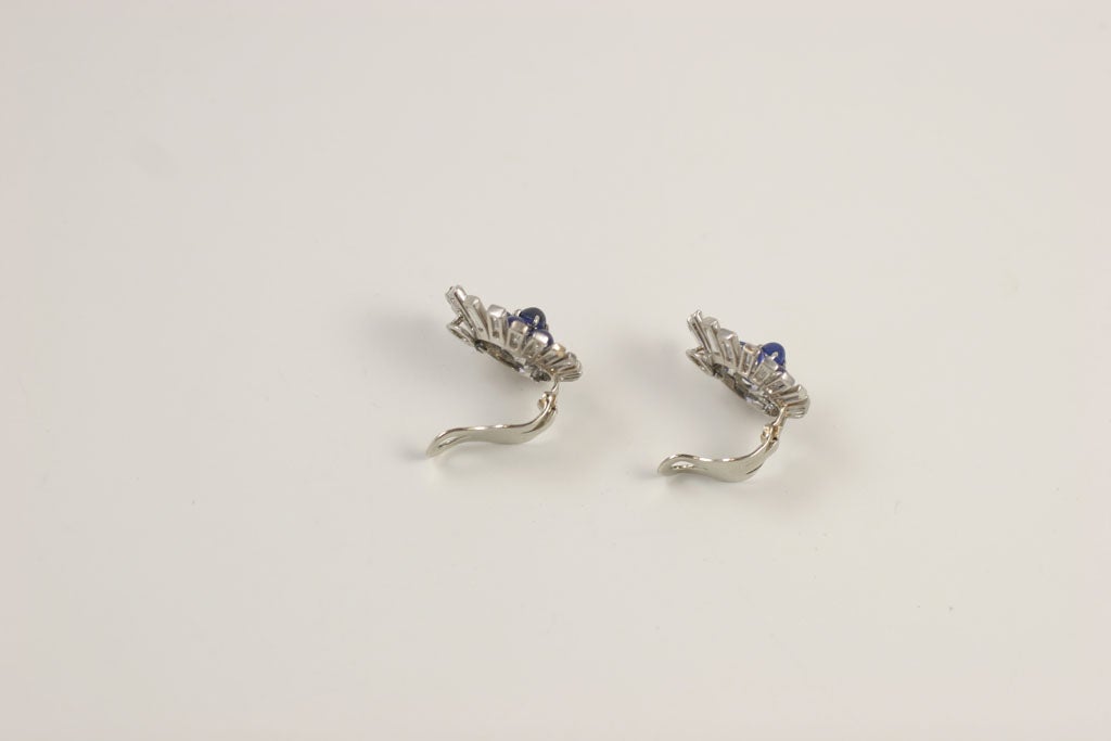 Platinum Cabochon Sapphire & Baguette Diamond Earring 3