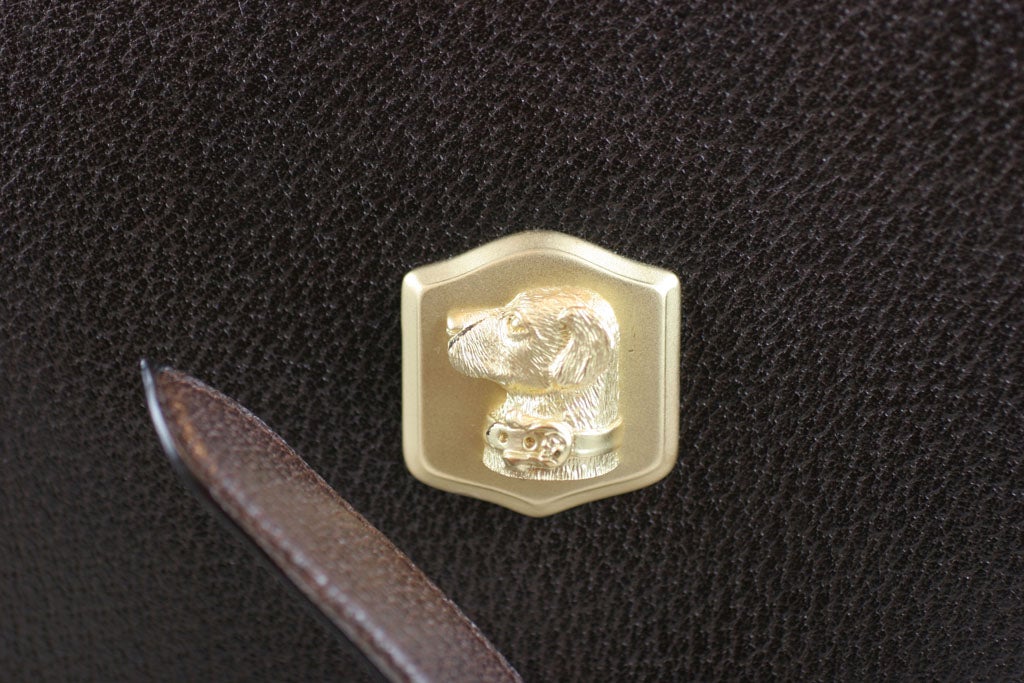 Women's Brown Kieselstein Cord Shoulder Bag with Dog Plaque