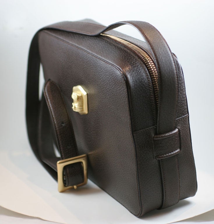 Brown Kieselstein Cord Shoulder Bag with Dog Plaque 1