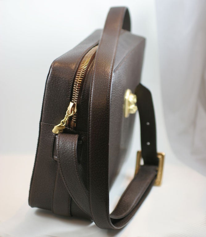 Brown Kieselstein Cord Shoulder Bag with Dog Plaque 3