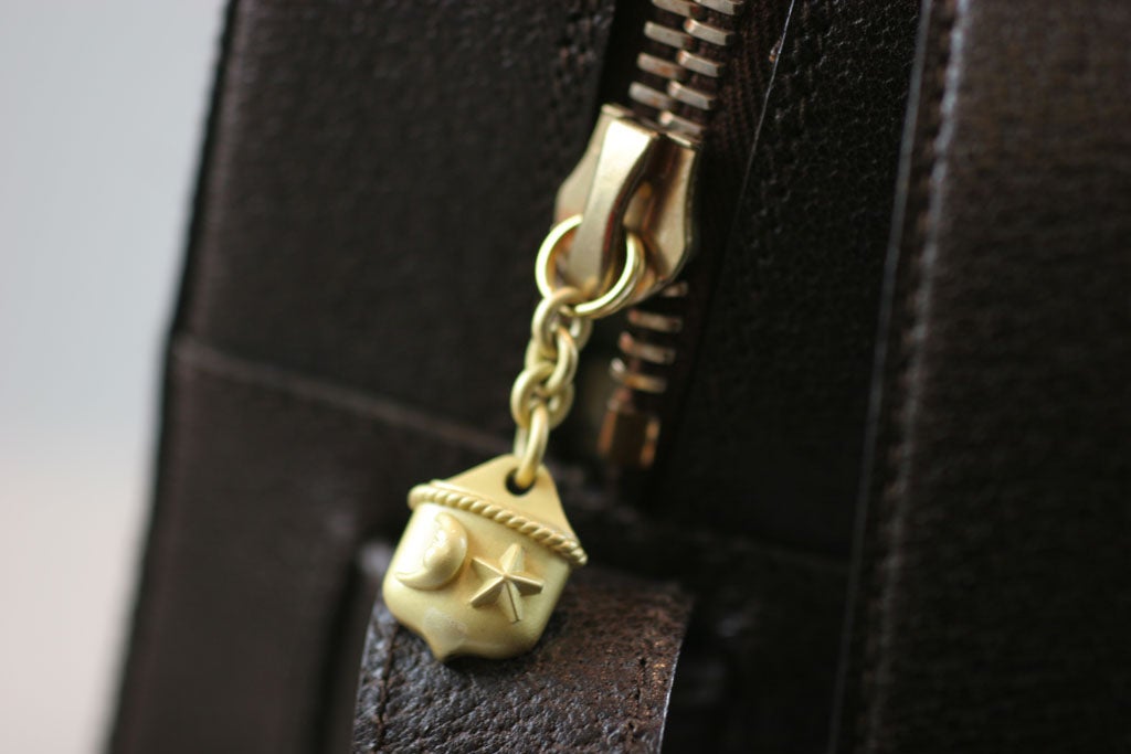 Brown Kieselstein Cord Shoulder Bag with Dog Plaque 4