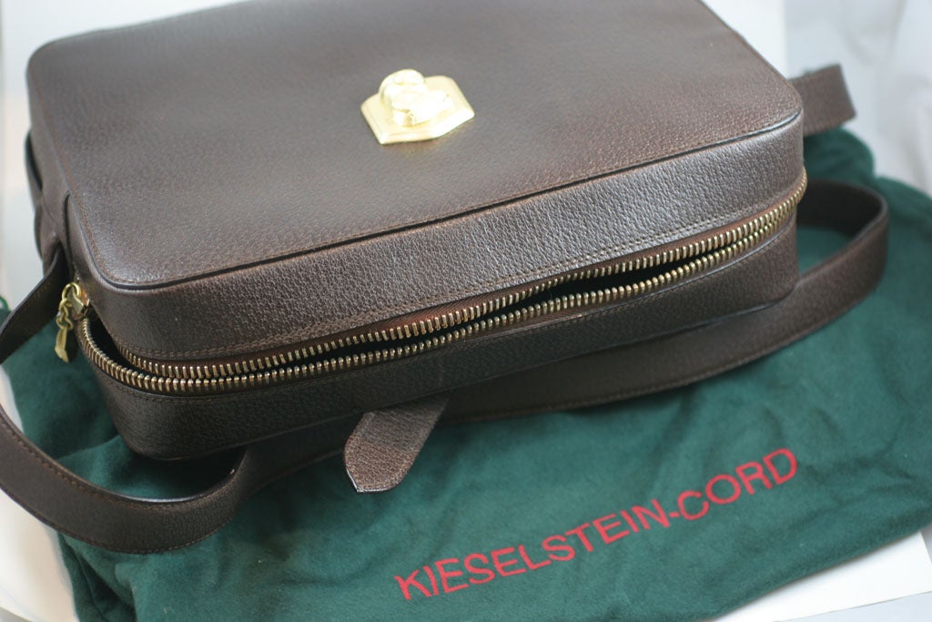 Brown Kieselstein Cord Shoulder Bag with Dog Plaque 5