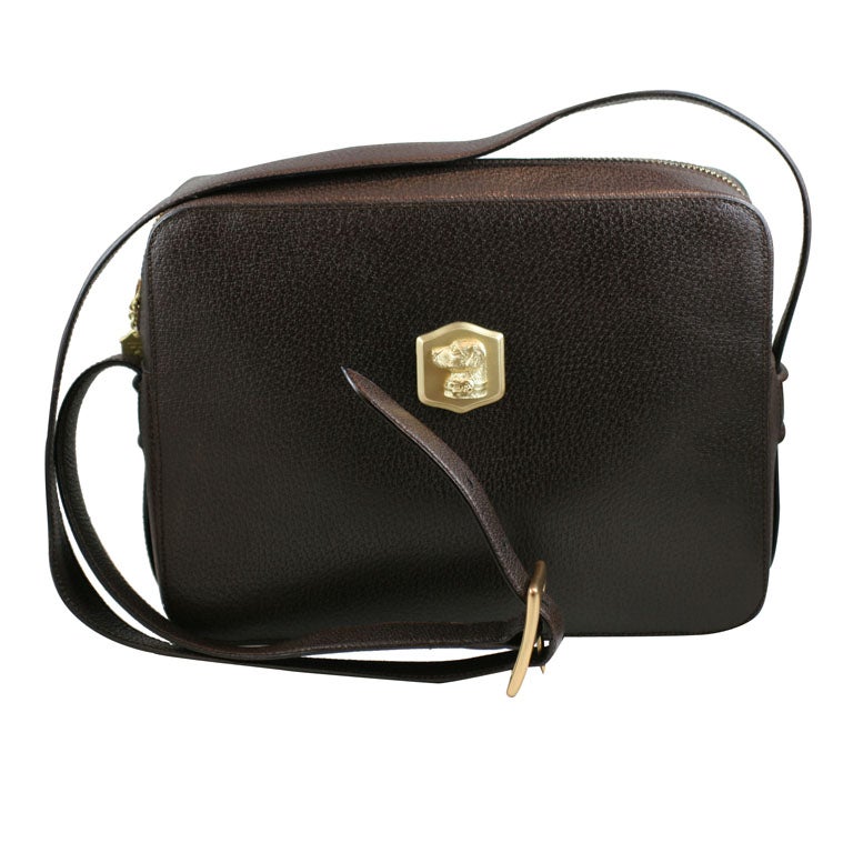 Brown Kieselstein Cord Shoulder Bag with Dog Plaque