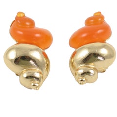 Used Christian Dior Shell Earrings, Costume Jewelry