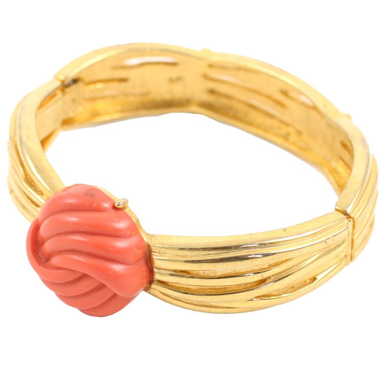 Lanvin Faux Coral and Gold Bracelet, Costume Jewelry For Sale at