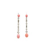 PAIR OF CONCH PEARL , DIAMOND AND PLATINUM PENDANT EARRINGS