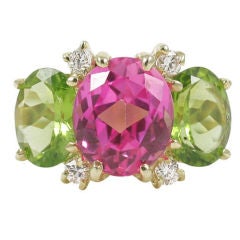 Medium GUM DROP™ Ring with Pink Topaz and Peridot and Diamonds 8
