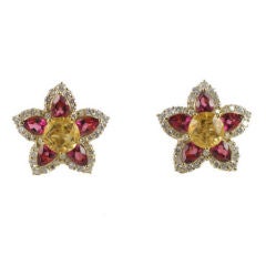 18kt White Gold Citrine, Rubelite, Diamond Star Earring