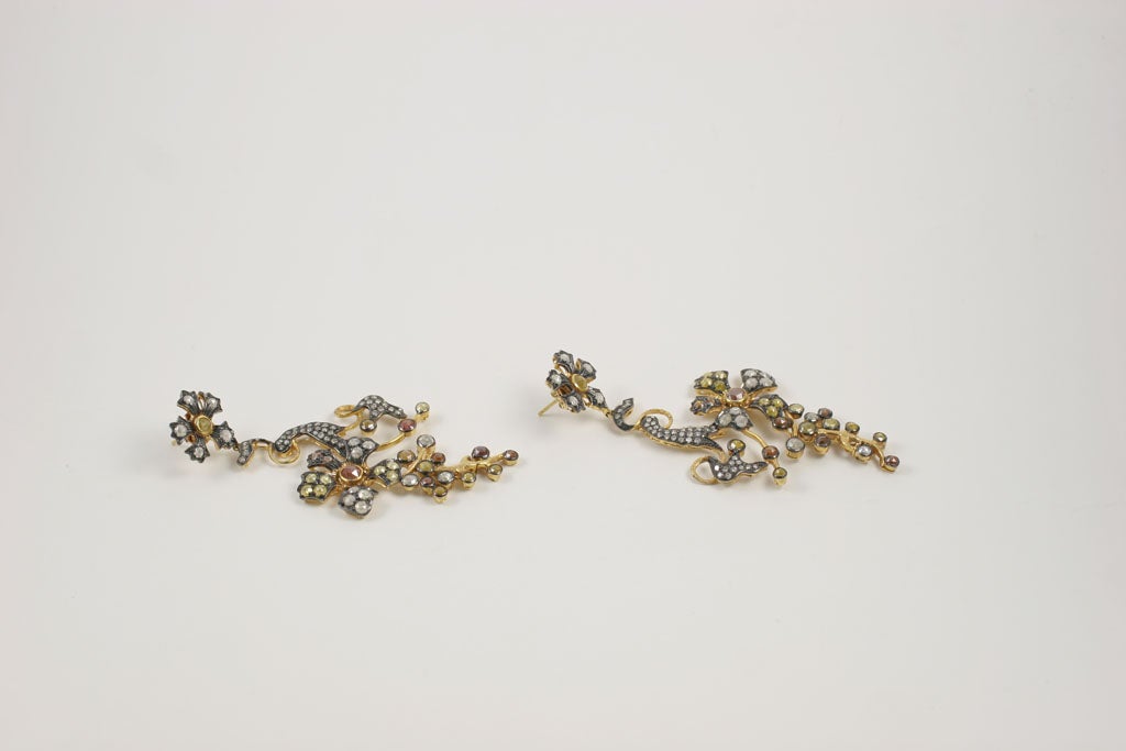 Fancy Diamond Flower Vine Earrings 2