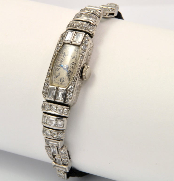 ELEGANT PLATINUM and DIAMOND ART DECO Ladies wrist watch 1