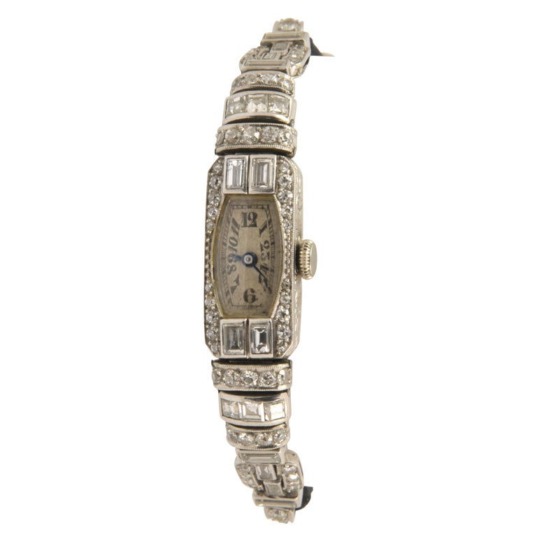 ELEGANT PLATINUM and DIAMOND ART DECO Ladies wrist watch