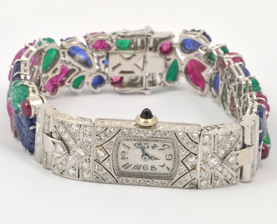 Rare Art Deco "FRUIT SALAD"  ladies Platinum dress watch